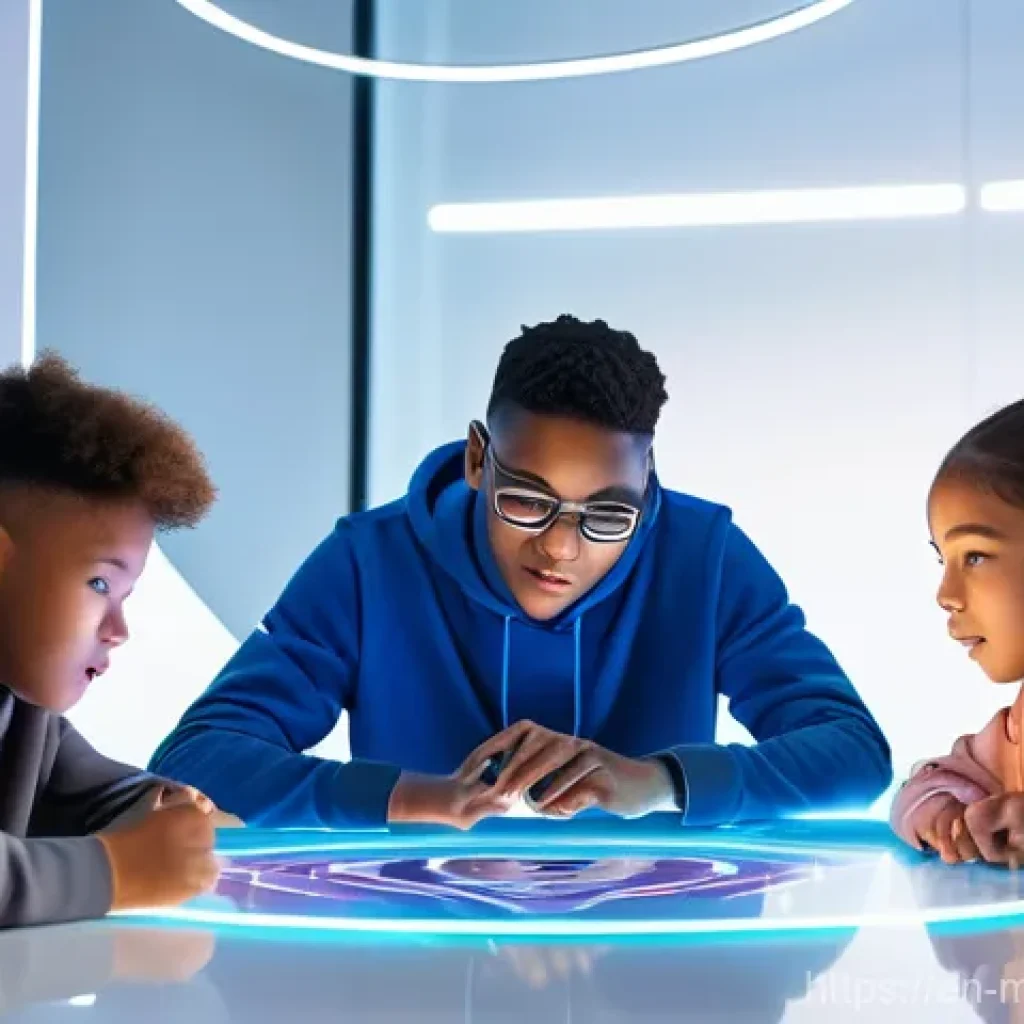 알파세대를 위한 대화형 마케팅 기법 - **Prompt:** A vibrant, futuristic image of a diverse group of Generation Alpha children, approximate...