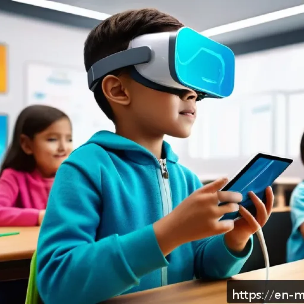 알파세대의 디지털 미디어 소비 경향 - A vibrant, futuristic classroom scene where diverse children of Generation Alpha are engaged in inte...