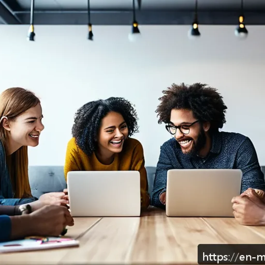 알파세대를 위한 마케팅 캠페인 성공 요소 - A diverse group of young professionals gathered in a modern, cozy workspace sharing authentic storie...
